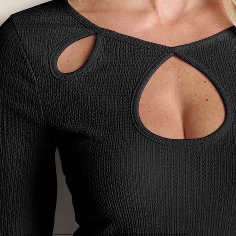 Venus 3/4 Sleeve Top with Cutouts in Black XL- never worn NWOT